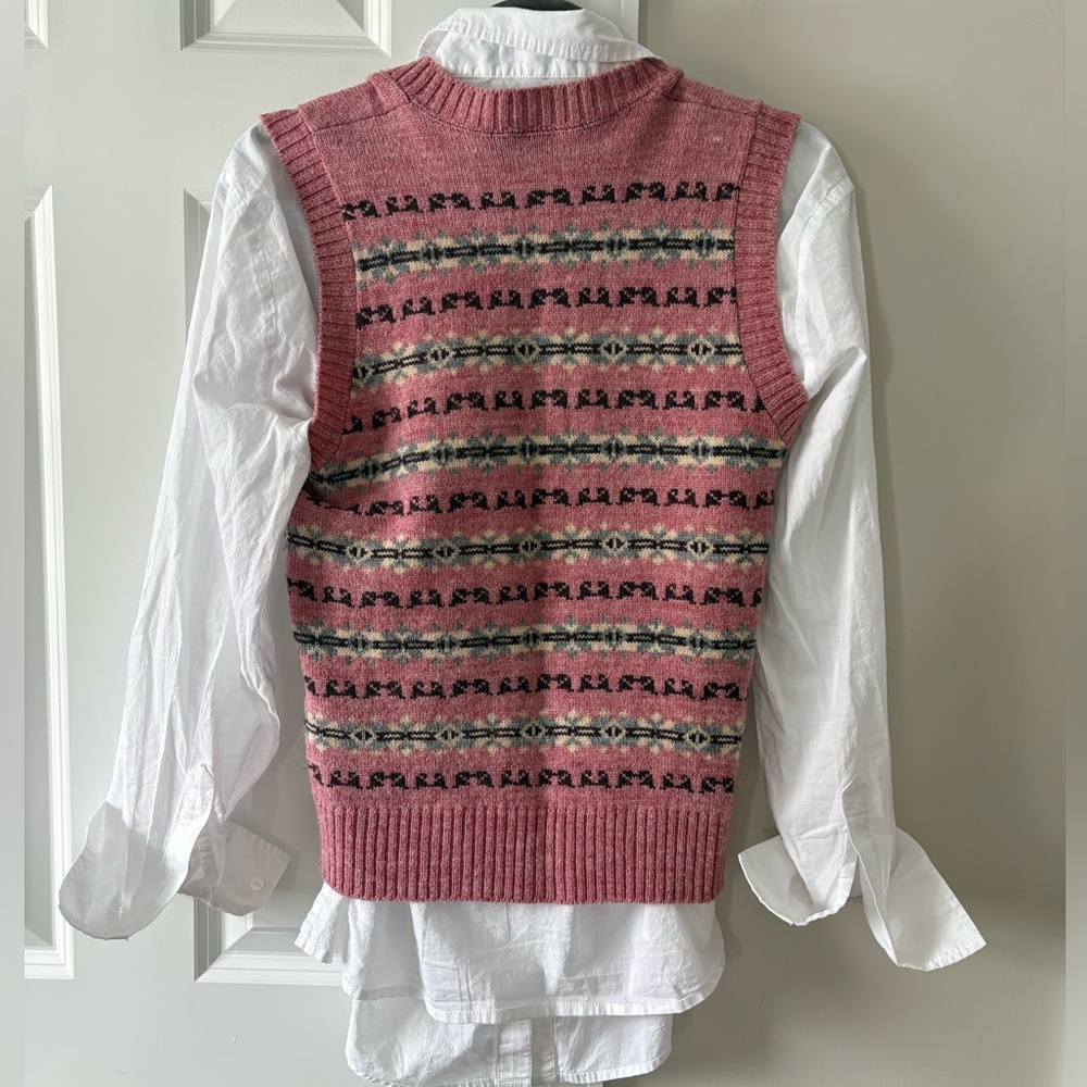 Vintage Eccobay Made in USA Pink Fair Isle Vest - Picture 2 of 9